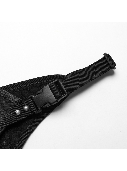 Handsome Black Nylon Workwear Detachable Small Bag Punk Style Harness