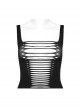 Black Super Elastic Tight Yarn With Holes In The Front And Hollows Punk Style Vest