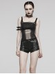 Black Super Elastic Tight Yarn With Holes In The Front And Hollows Punk Style Vest