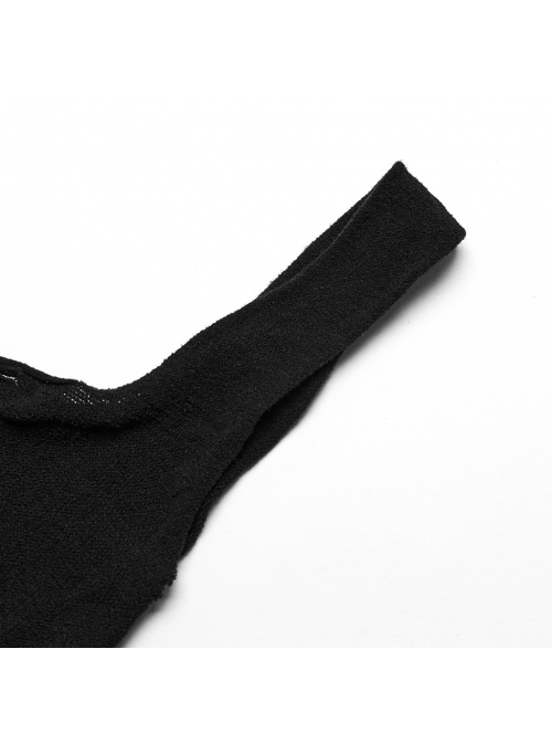 Black Super Elastic Tight Yarn With Holes In The Front And Hollows Punk Style Vest