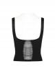 Black Super Elastic Tight Yarn With Holes In The Front And Hollows Punk Style Vest