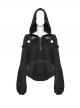 Simple Black Woven Patchwork Mesh Shoulder Cutout With Eyelet Webbing Decoration Punk Style Long Sleeved Hooded Sweatshirt