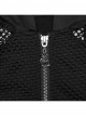 Simple Black Woven Patchwork Mesh Shoulder Cutout With Eyelet Webbing Decoration Punk Style Long Sleeved Hooded Sweatshirt