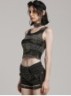 Black And Green Striped See Through Double Layer Mesh Punk Style Slim Fitting Daily Vest
