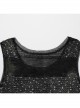 Black And Green Striped See Through Double Layer Mesh Punk Style Slim Fitting Daily Vest
