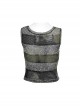 Black And Green Striped See Through Double Layer Mesh Punk Style Slim Fitting Daily Vest