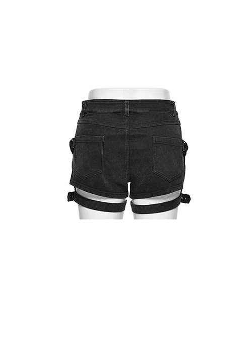 Sexy Low Waist Stretch Denim With Symmetrical Front Button Tabs Punk Style Tight Shorts