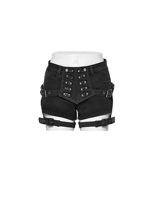 Sexy Low Waist Stretch Denim With Symmetrical Front Button Tabs Punk Style Tight Shorts