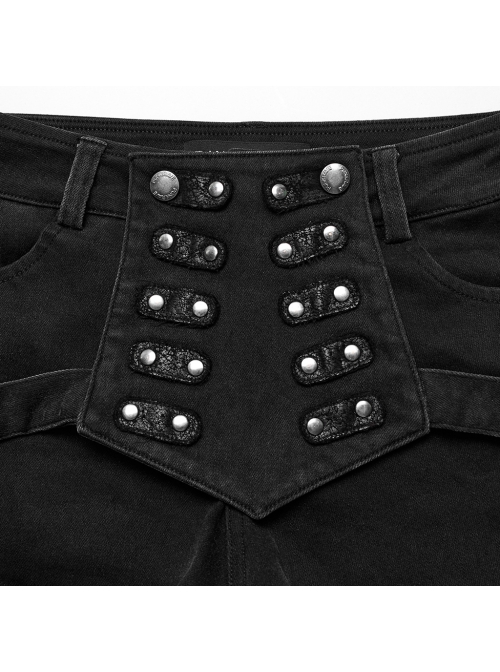 Sexy Low Waist Stretch Denim With Symmetrical Front Button Tabs Punk Style Tight Shorts
