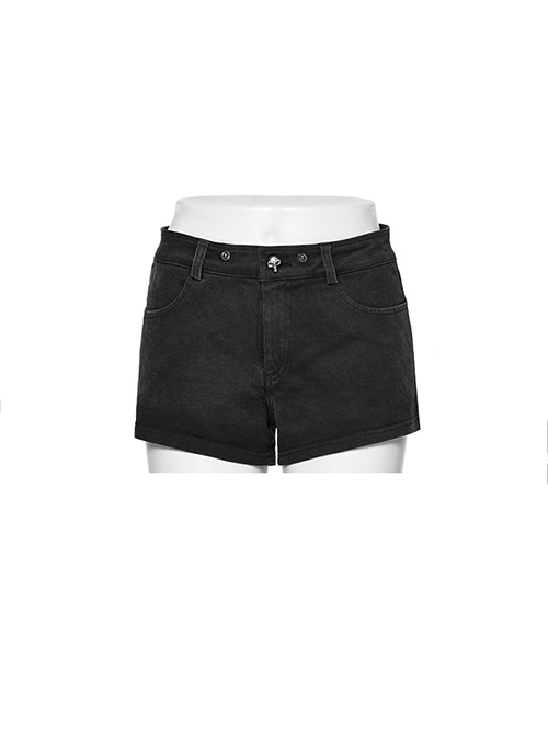 Sexy Low Waist Stretch Denim With Symmetrical Front Button Tabs Punk Style Tight Shorts