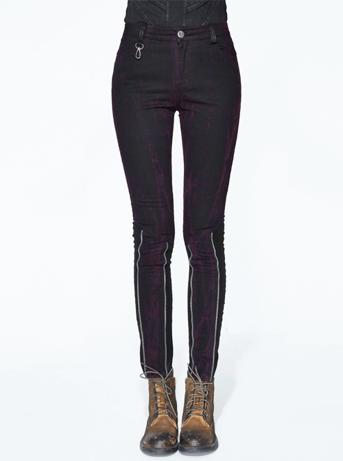 Right Side Detachable Bag Distressed Black Punk Pants