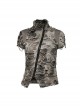 Black Brown Ripped Muscular Knitted Stand Collar With Cross Cut Zipper On The Chest Punk Style Short Sleeved T-Shirt