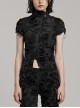Black Ripped Muscular Knitted Stand Collar With Cross Cut Zipper On The Chest With Cross Cut Zipper On The Chest Punk Style Short Sleeved T-Shirt
