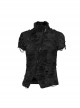 Black Ripped Muscular Knitted Stand Collar With Cross Cut Zipper On The Chest With Cross Cut Zipper On The Chest Punk Style Short Sleeved T-Shirt
