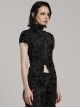 Black Ripped Muscular Knitted Stand Collar With Cross Cut Zipper On The Chest With Cross Cut Zipper On The Chest Punk Style Short Sleeved T-Shirt