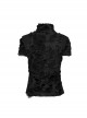 Black Ripped Muscular Knitted Stand Collar With Cross Cut Zipper On The Chest With Cross Cut Zipper On The Chest Punk Style Short Sleeved T-Shirt