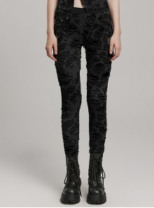 Personalized Black Slim Fit Ripped Muscle Knitted Punk Style Decadent Leggings