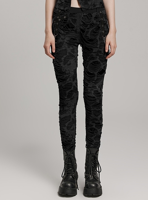 Personalized Black Slim Fit Ripped Muscle Knitted Punk Style Decadent Leggings