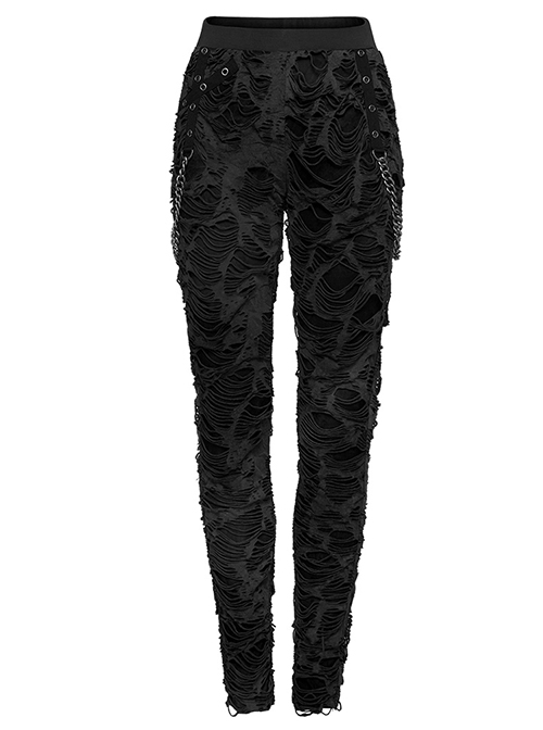 Personalized Black Slim Fit Ripped Muscle Knitted Punk Style Decadent Leggings