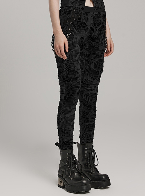 Personalized Black Slim Fit Ripped Muscle Knitted Punk Style Decadent Leggings