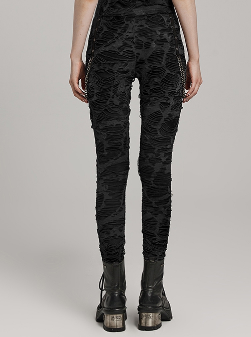 Personalized Black Slim Fit Ripped Muscle Knitted Punk Style Decadent Leggings