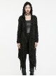 Handsome Black Stretch Knit Tattered Front Webbing Cross Decoration Punk Style Hooded Long Sleeved Jacket