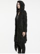 Handsome Black Stretch Knit Tattered Front Webbing Cross Decoration Punk Style Hooded Long Sleeved Jacket