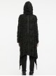 Handsome Black Stretch Knit Tattered Front Webbing Cross Decoration Punk Style Hooded Long Sleeved Jacket