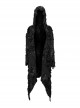 Handsome Black Stretch Knit Tattered Front Webbing Cross Decoration Punk Style Hooded Long Sleeved Jacket