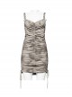 Brown Sexy Stretch Roman Knitted Cotton Gathered Lace Up Design On Both Sides Punk Style Suspender Sleeveless Dress