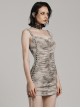 Brown Sexy Stretch Roman Knitted Cotton Gathered Lace Up Design On Both Sides Punk Style Suspender Sleeveless Dress