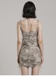 Brown Sexy Stretch Roman Knitted Cotton Gathered Lace Up Design On Both Sides Punk Style Suspender Sleeveless Dress