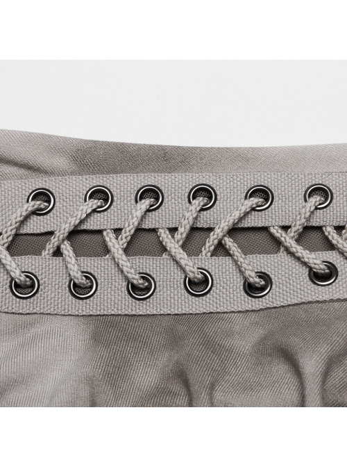 Brown Sexy Stretch Roman Knitted Cotton Gathered Lace Up Design On Both Sides Punk Style Suspender Sleeveless Dress