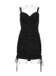 Black Sexy Stretch Roman Knitted Cotton Gathered Lace Up Design On Both Sides Punk Style Suspender Sleeveless Dress