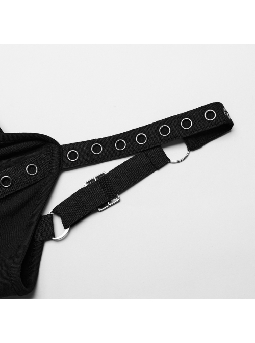 Black Sexy Stretch Roman Knitted Cotton Gathered Lace Up Design On Both Sides Punk Style Suspender Sleeveless Dress