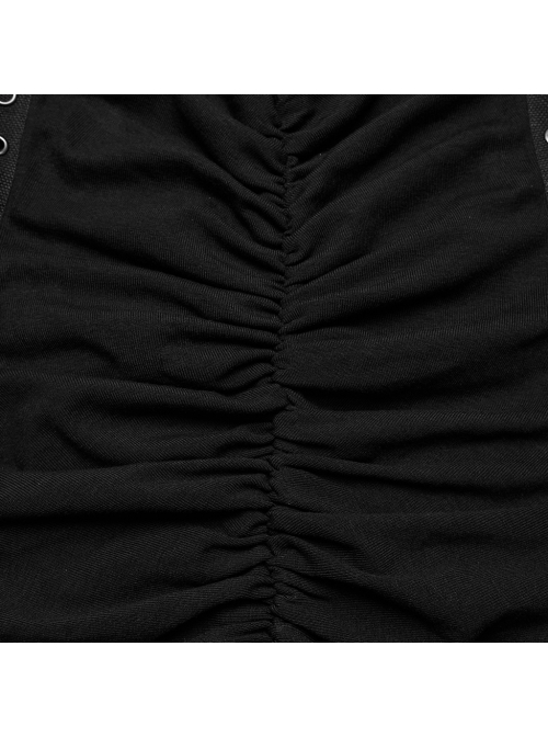 Black Sexy Stretch Roman Knitted Cotton Gathered Lace Up Design On Both Sides Punk Style Suspender Sleeveless Dress