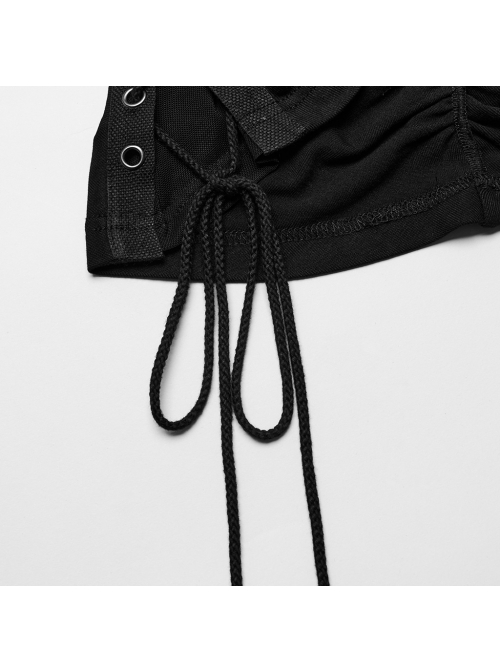 Black Sexy Stretch Roman Knitted Cotton Gathered Lace Up Design On Both Sides Punk Style Suspender Sleeveless Dress