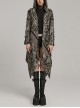 Handsome Black Brown Stretch Knit Tattered Front Webbing Cross Decoration Punk Style Hooded Long Sleeved Jacket