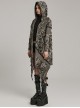 Handsome Black Brown Stretch Knit Tattered Front Webbing Cross Decoration Punk Style Hooded Long Sleeved Jacket