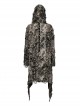 Handsome Black Brown Stretch Knit Tattered Front Webbing Cross Decoration Punk Style Hooded Long Sleeved Jacket