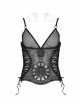 Sexy Black Lace Mesh Patchwork Embroidered Appliqué Side Waist Adjustable Drawstring Gothic See Through Vest