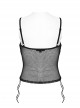 Sexy Black Lace Mesh Patchwork Embroidered Appliqué Side Waist Adjustable Drawstring Gothic See Through Vest