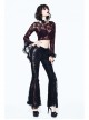 Black Lace Palace Pattern Lace-Up Velveteen Gothic Flared Pants