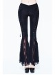 Black Lace Palace Pattern Lace-Up Velveteen Gothic Flared Pants