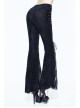 Black Lace Palace Pattern Lace-Up Velveteen Gothic Flared Pants