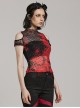 Personalized Black And Red Hollow Mesh Stitching Soft Knitted Turtleneck Punk Style Short-Sleeved T-Shirt