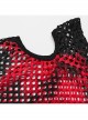 Personalized Black And Red Hollow Mesh Stitching Soft Knitted Turtleneck Punk Style Short-Sleeved T-Shirt