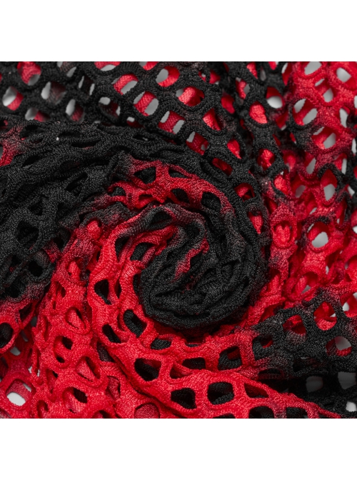 Personalized Black And Red Hollow Mesh Stitching Soft Knitted Turtleneck Punk Style Short-Sleeved T-Shirt