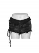 Sexy Black Elastic Slim Fit  With Studded Side Drawstrings Punk Style Asymmetric Denim Shorts