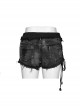Sexy Black Elastic Slim Fit  With Studded Side Drawstrings Punk Style Asymmetric Denim Shorts